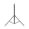 Tall black photography light stand with a three-legged base, extended upright and a mounting stud at the top.