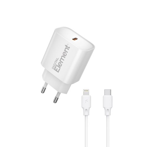 Φορτιστής Σπιτιού GaN PD 20W Element CH-150PD 1 Θέσης, με καλώδιo Lightning PD 27W 1m Λευκό