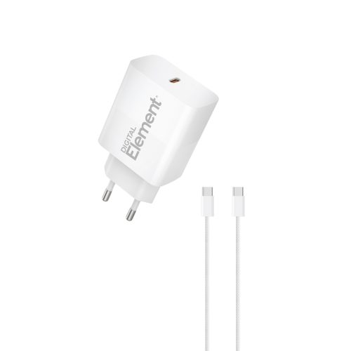 Φορτιστής Σπιτιού GaN PD 30W Element CH-250C 1 Θέσης, με καλώδιο USB-C 65W 1m Λευκό