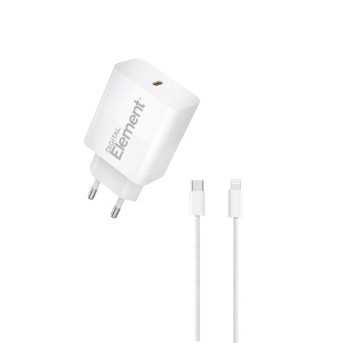 Φορτιστής Σπιτιού GaN PD 30W Element CH-250PD 1 Θέσης, με καλώδιο Lightning PD 27W 1m Λευκό