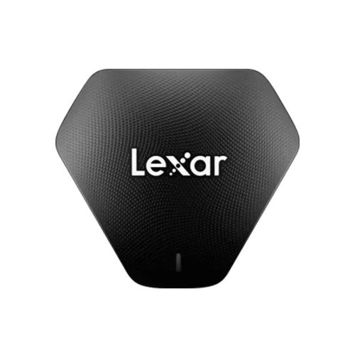Lexar brand logo centered on a black textured hexagonal surface