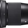 Black camera zoom lens with a lens hood attached (side view)