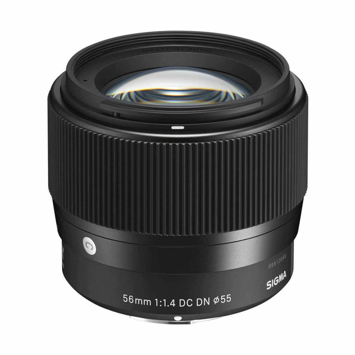 Sigma 56mm f/1.4 DC DN lens for mirrorless cameras, black with ribbed focus ring and white text visible on the barrel