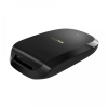 Black SanDisk USB flash drive with a single USB-A port visible, compact portable storage device.