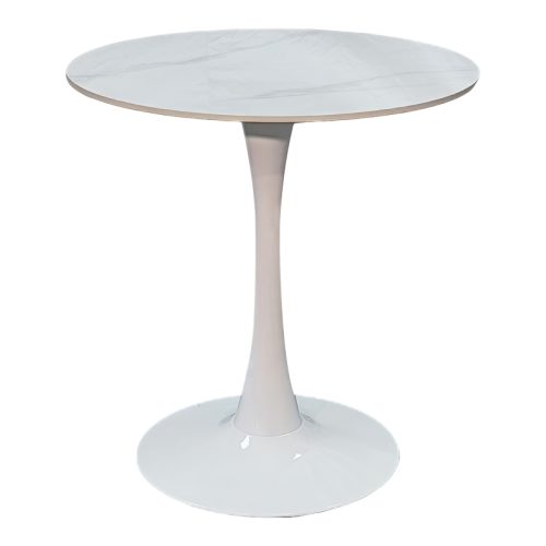 Tραπέζι Balou pakoworld sintered stone σε λευκή απόχρωση με όψη μαρμάρου-βάση λευκό μέταλλο Φ90x73εκ