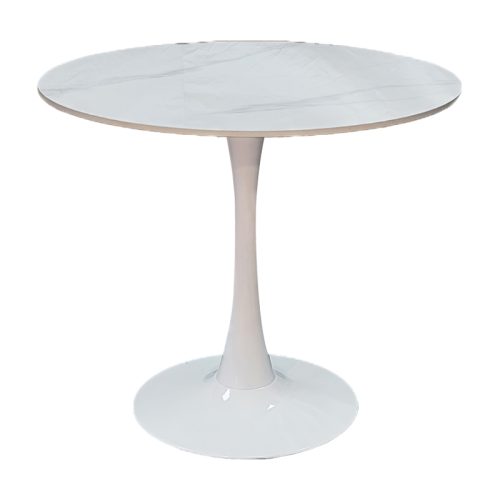 Tραπέζι Balou pakoworld sintered stone σε λευκή απόχρωση με όψη μαρμάρου-βάση λευκό μέταλλο Φ120x73εκ