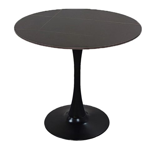 Tραπέζι Balou pakoworld sintered stone σε μαύρη απόχρωση με όψη μαρμάρου-βάση μαύρο μέταλλο Φ120x73εκ