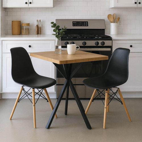 Τραπεζαρία με Καρέκλες Julita μαύρο και Τραπέζι Prestone oak 70x70x75εκ Σετ 3τεμ