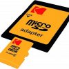 Yellow microSD adapter with a microSD card inserted, labeled 'microSD adapter'