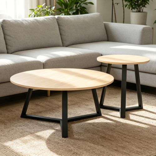 Βοηθητικό τραπέζι Berton pakoworld taupe με μαύρο μέταλλο Φ45x52εκ