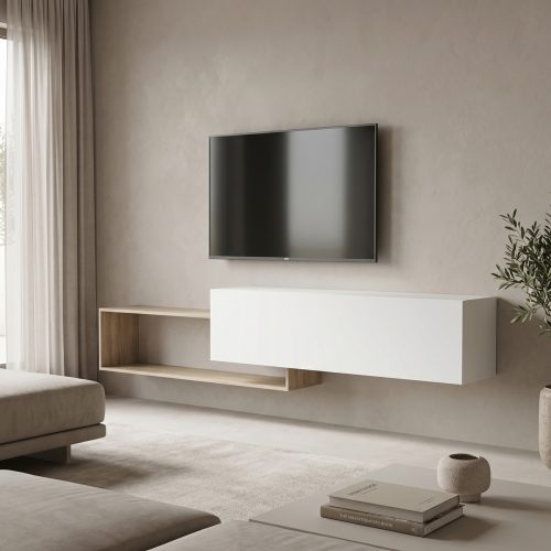 Έπιπλο τηλεόρασης επιτοίχιο Olande pakoworld sonoma-λευκό 210x35x48εκ