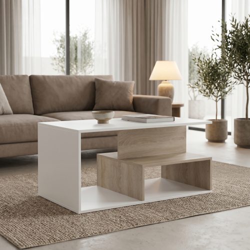 Τραπέζι σαλονιού Kelena pakoworld sonoma-λευκό 90x51x43εκ