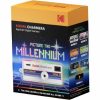 Packaging box for Kodak Charmera Millennium keychain digital camera, featuring retro radio graphic and product images on the sides.