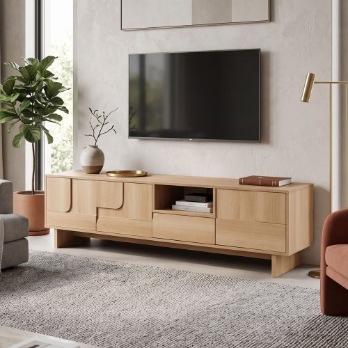 Έπιπλο τηλεόρασης Jenfia pakoworld mdf σε φυσική απόχρωση 180x39x45,5εκ