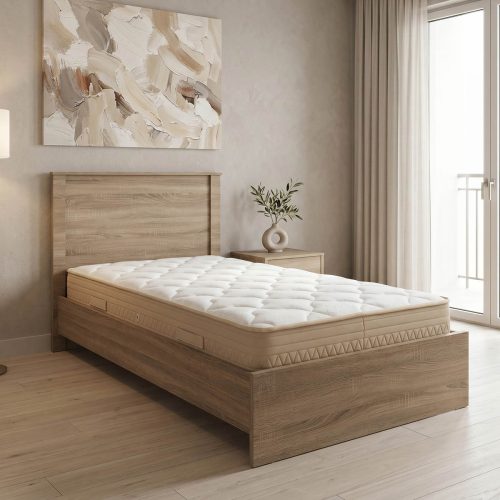 Κρεβάτι με στρώμα Athos Sleepy pakoworld sonoma 90x190εκ
