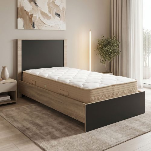 Κρεβάτι με στρώμα Athos Sleepy pakoworld sonoma ανθρακί 90x190εκ