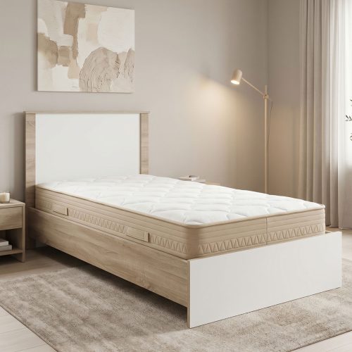 Κρεβάτι με στρώμα Athos Sleepy pakoworld sonoma λευκό 90x190εκ