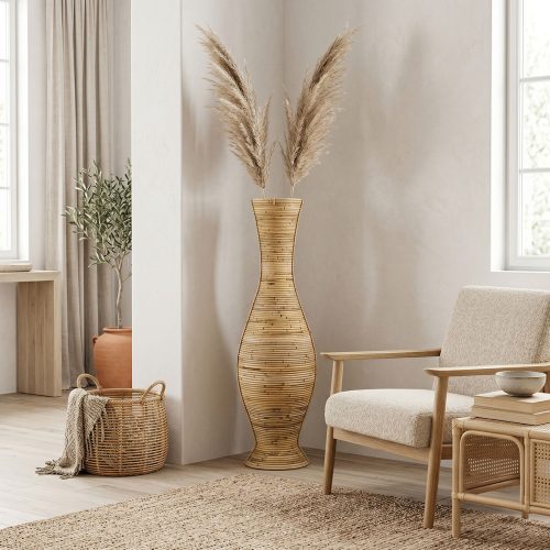 Βάζο Virnia Inart pe rattan σε φυσική απόχρωση Φ40x100εκ