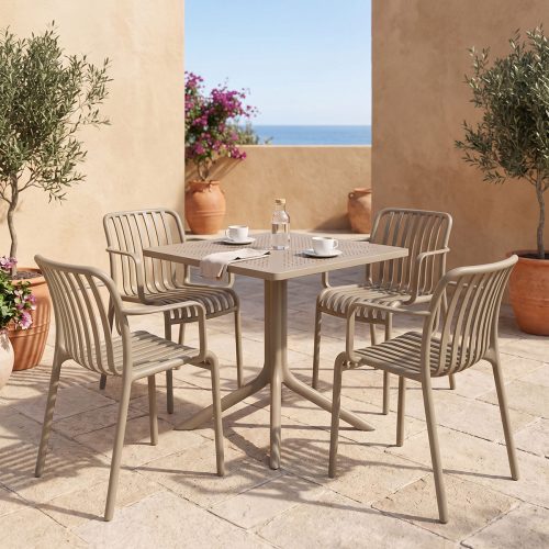 Τραπεζαρία Zoi Groovy pakoworld σετ 5τεμ cappuccino PP 80x80x74εκ