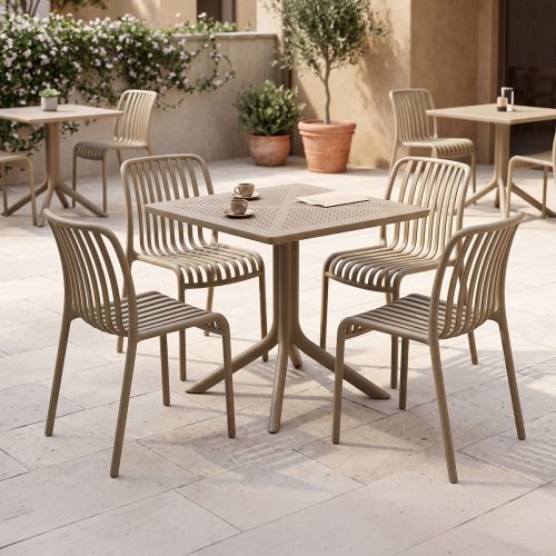 Τραπεζαρία Zoi Groovy pakoworld σετ 5τεμ cappuccino PP 80x80x74εκ