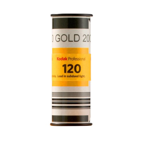 Kodak Professional 120 color film canister with yellow label, standing upright against a white background.