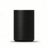 Black Sonos wireless speaker facing forward with a perforated grille and subtle shadow beneath.Grade