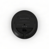 Bottom view of a black Sonos Era 100 SL speaker, showing the base with foot pads and labels.