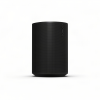 Black cylindrical Sonos wireless speaker with perforated grille on a white background, front view.