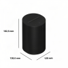 Black cylindrical Sonos speaker with top controls; annotated dimensions show height 182.5 mm and base footprint 130.5 mm by 120 mm.