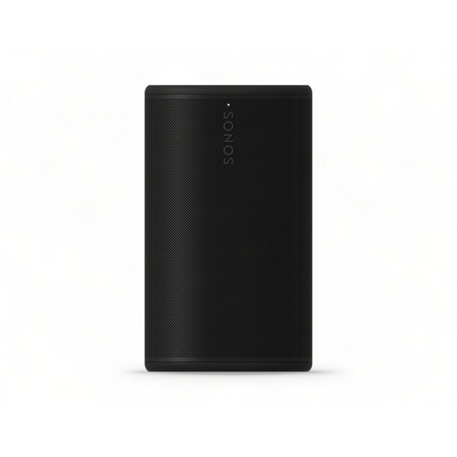 37128-900x900 | Kounio.gr Black Sonos wireless speaker with a perforated grille and vertical SONOS branding on a white background.