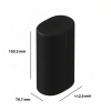 Black Sonos portable speaker in an isometric view with labeled dimensions: height 193.3 mm, width 76.7 mm, depth 112.5 mm.