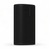 Black cylindrical wireless speaker with a perforated grille and the brand name on the side.