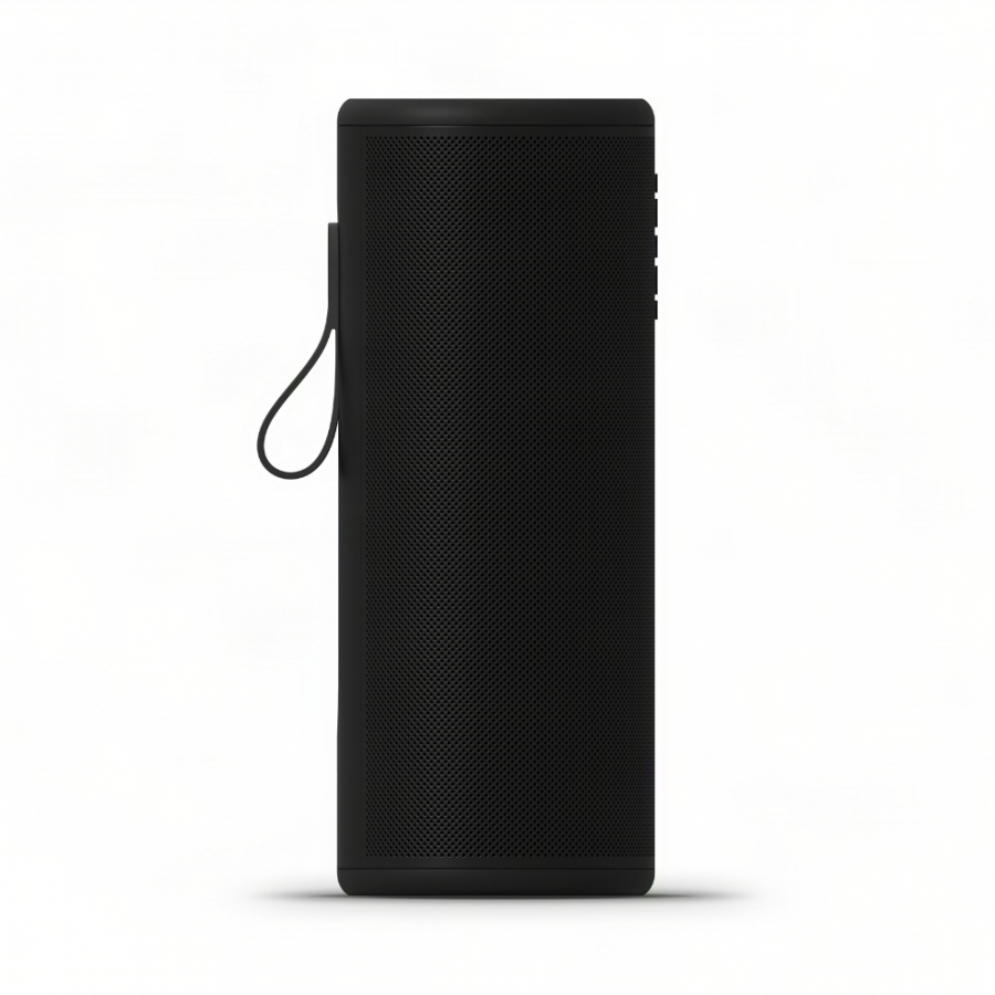 37128_3-900x900 | Kounio.gr Tall black portable Bluetooth speaker with a perforated front grille and a hanging loop on the left side.