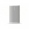 White Sonos wireless speaker with a perforated grille and vertical branding on the front.