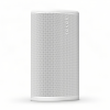 White cylindrical Sonos wireless speaker with a perforated grille on a white background.