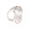 White and rose-gold ring-style wireless earbud with a circular speaker and water droplets on it.