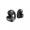 Pair of black wireless earbuds with gray accents and a matching charging case shown on a white background