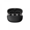 Black wireless earbuds in an open charging case