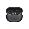 Wireless earbuds in a compact black charging case with lid open.