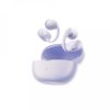 Lavender-colored wireless earbuds with an open charging case, isolated on white background