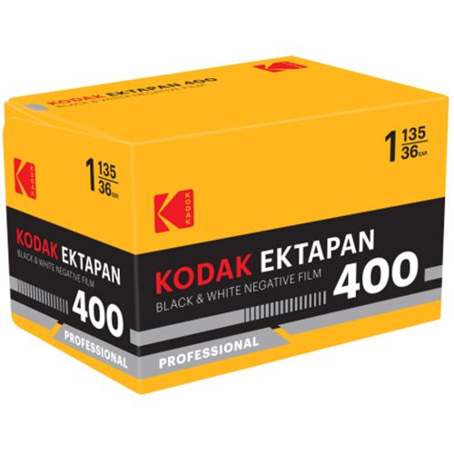 Kodak EKTAPAN 400 professional film box in yellow and black with 1 135/36 on the side (35mm).