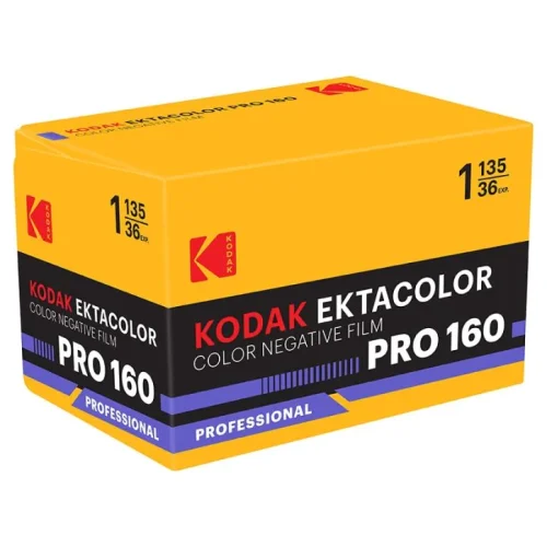 Box of Kodak Ektacolor Pro 160 color negative film (professional) with yellow and black design