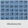 Grid of multiple small photos showing a white stork in flight against a blue sky, forming a mosaic; bottom area includes the text '30fps Blackout free'