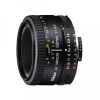 Nikon AF Nikkor 50mm f/1.8D camera lens viewed from the side, with focus and aperture rings visible