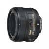 Close-up of a Nikon AF-S NIKKOR 50mm f/1.8G lens, showing the side label and mount area