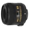 Nikon AF-S Micro NIKKOR 40mm f/2.8G macro lens shown in close-up, side view with focus scale visible on the barrel.
