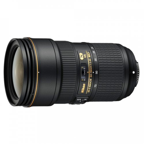 Nikon AF-S NIKKOR 24-70mm f/2.8G ED zoom lens shown from the side