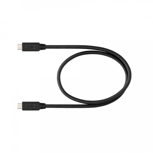 Black USB-C to USB-C cable with two connectors, laid out with a loop in the middle (charging/data cable).","Dual-ended USB-C cable, black, oriented horizontally with connectors at each end.","USB-C to USB-C charging/data cable, black, with connectors at both ends visible.","Two-ended USB-C cable (USB-C to USB-C), black and flexible, shown straightened in places.","Cable with USB-C connectors on both ends, black, likely a charging/data cable for devices.