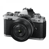 Nikon Z fc mirrorless camera with a NIKKOR Z 28mm f/2.8 lens attached, front view showing textured body and silver top plate.