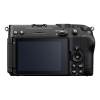 Rear view of a black DSLR camera with LCD screen and control wheel on the right side.
